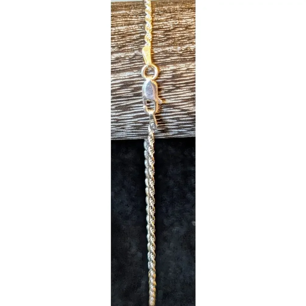 925 Italy Sterling Silver 1.5mm Silver Rope Chain Lobster Claw 8.75